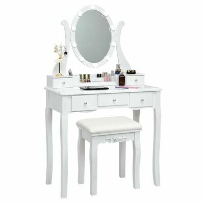 Craney Vanity Set with Stool and Mirror House of Hampton Color 98DDES