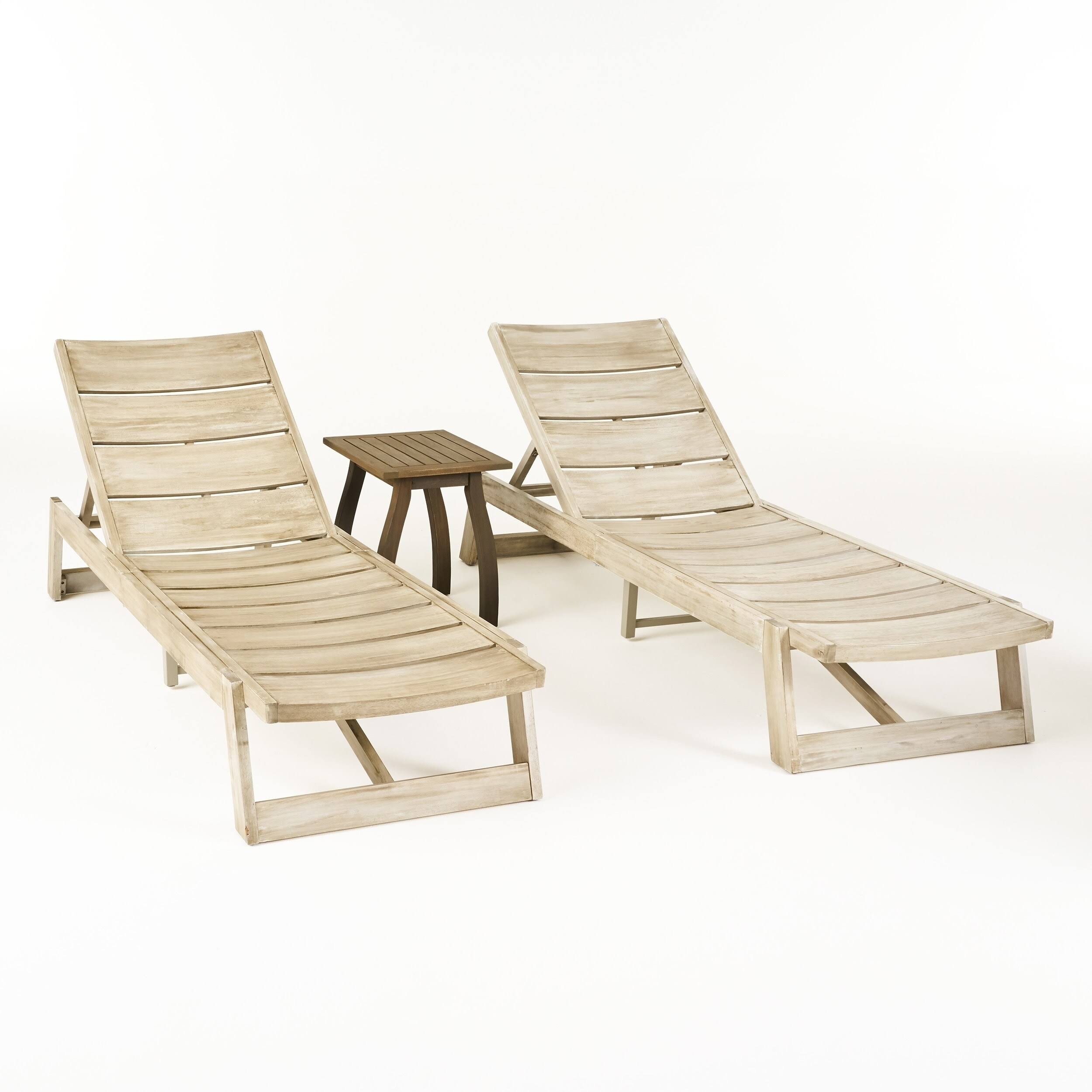 Mahi 3PC Acacia Wood Chaise Lounge Set - Light Gray Wash - Christopher Knight ZKGEVS