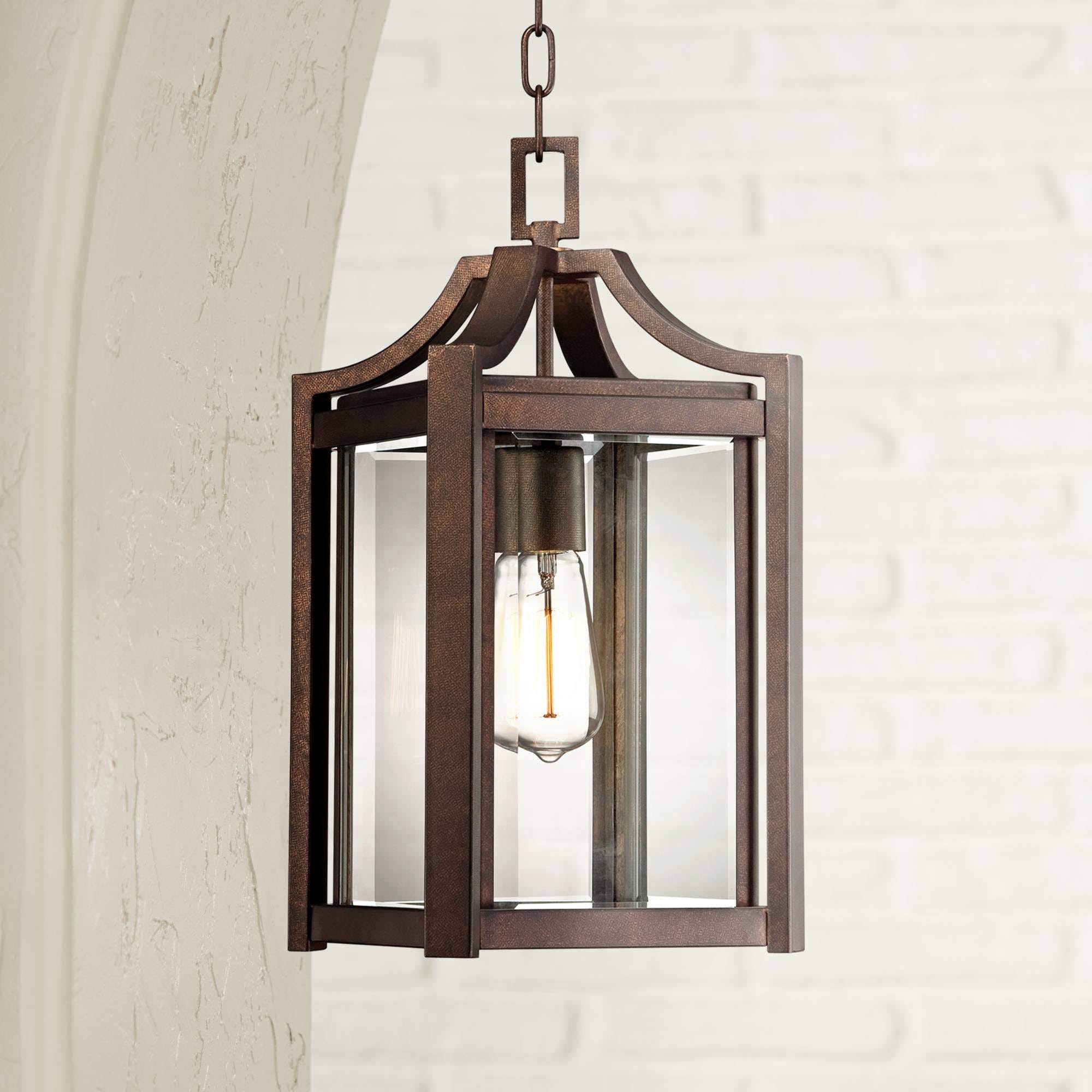 Franklin Iron Works Modern Outdoor Ceiling Light Hanging Rustic Bronze BATD9G