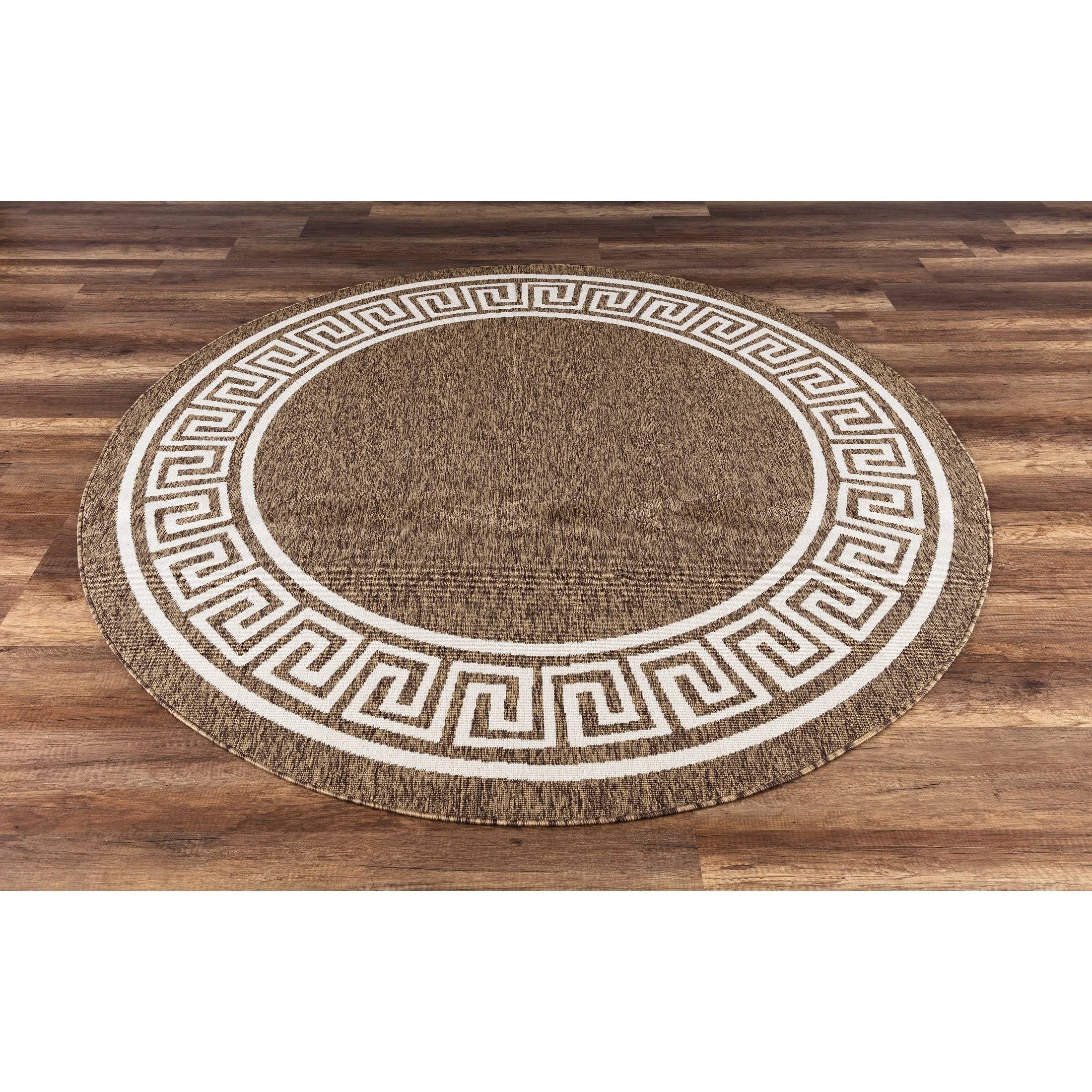 Great American Distributors IOT.04.LBCR.7R 7 ft. Impressions Greek Key Transitional Rug Light Brown Cream MDYLVQ